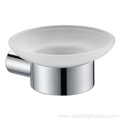 Round Soap Dish Holder With Glass StainlessSteel Polished